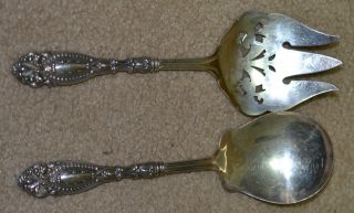 Vintage Antique Sterling Silver Salad Serving Spoon And Fork photo