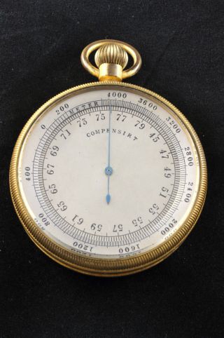 B.  Victorian 19th Century Gilt Brass Aneroid Beveled Glass Barometer Metric photo