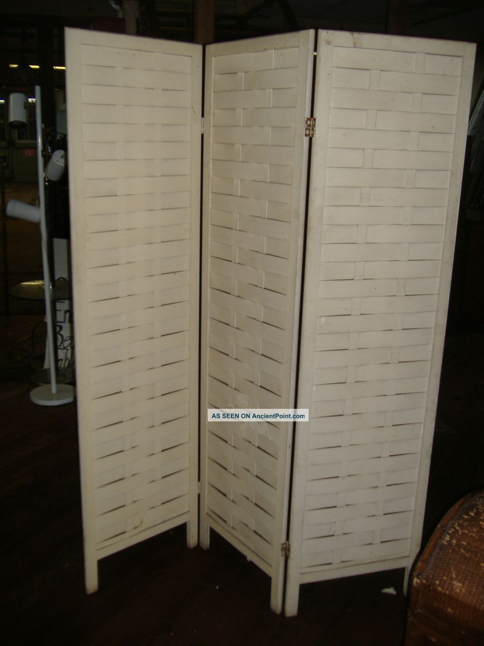 3 Panel Time Worn Split Wood Woven Dressing Screen Vintage Antique Room Divider Other photo