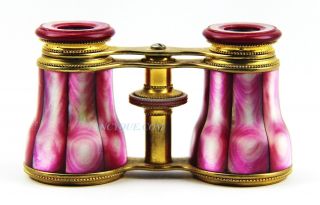 Antique Fancy Gold Pltd French Opera Glasses Fancy Pink Mother Of Pearl 19 photo
