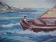 Maccourt Montauk? Nantucket? Red Stripe Lighthouse Ocean Sailboats Oil Painting Folk Art photo 6