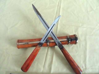 Chinese Ancient Double Swords Tibetan Knife Bamboo Kids Playing Sharp Antique photo