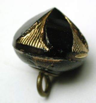 Antique Black Glass Button Cone Shape W/ Gold Luster Accents photo