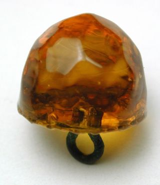 Antique Charmstring Glass Button Honey Color Faceted Dome W/ Swirl Back photo