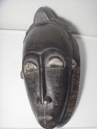 African Wood Mask Tribal Art Baule Ivory Coast Vintage Wall Art Decor photo