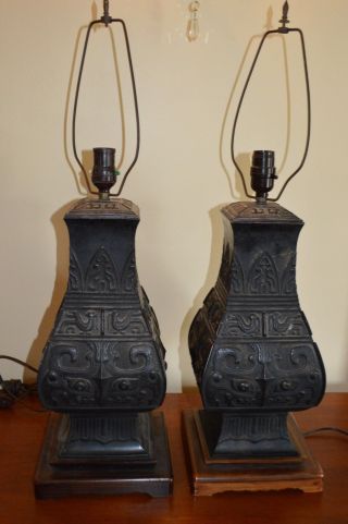 Pair Mid Century Modern Paul Hanson Archaic Egyptian / Chinese Lamps C.  1950 ' S photo