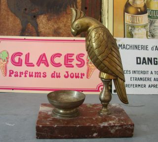 Antique French Art Deco Spelter Statue Bird Cacatoes Parrot On Stand Perch photo