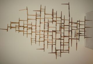 Vtg Mid Century Modern Brutelist Brass Iron Spike Tower Sculpture Jere Style photo