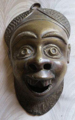 Exceptionally Rare Vintage Mid - Century Bearded Male Benin Bronze Mask photo