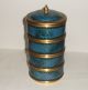 Rare Blue Cloisonne Enamel Stackable Canister Jar Box Boxes photo 2
