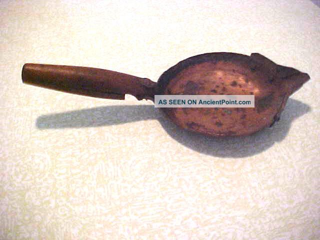 Antique Primitive Copper Pan With Pour Spout/wood Handle - All Hand Made - 