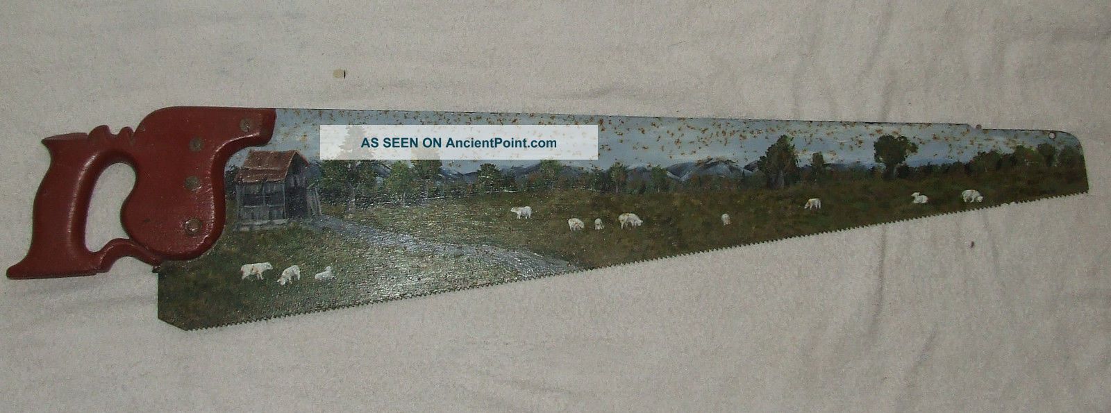 Antique 19th C.  Hand Painted Rustic Americana Folk Art Carpenters Hand Saw,  Rare Primitives photo