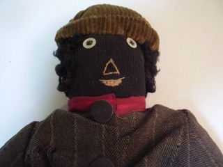 Aafa - Black Rag Doll In Red Striped Uniform/ Suit & Corderoy Cap - Button Eyes photo