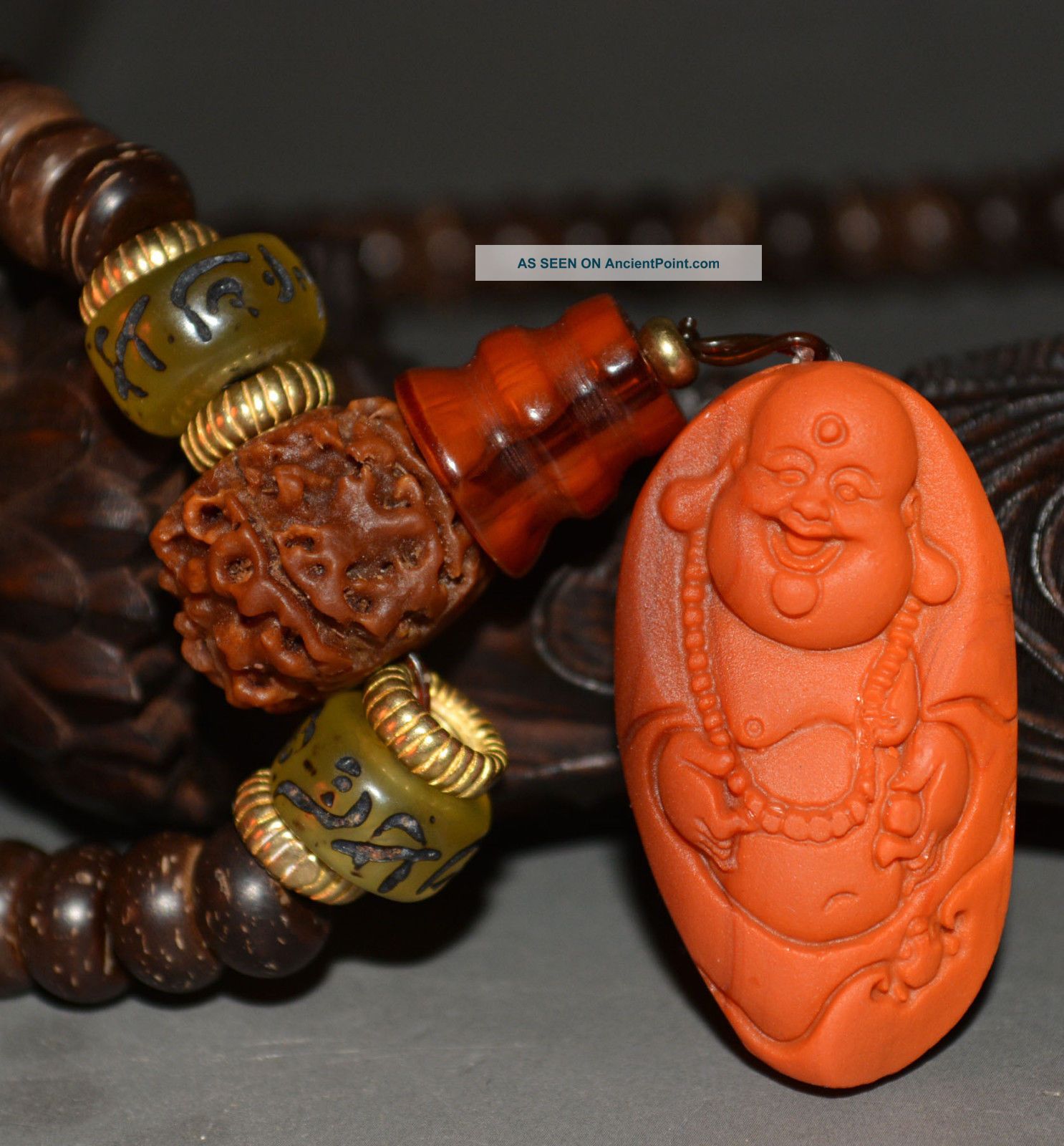 Tibet Old Prayer Bead Baltic Amber Worry Turquoise Nanhong Agate Rosary Necklace Tibet photo