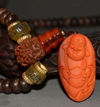 Tibet Old Prayer Bead Baltic Amber Worry Turquoise Nanhong Agate Rosary Necklace photo