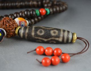 Tibetan Old Dzi Prayer Bead Agate Rosary Worry 7 Eye Islamic Turquoise Mala Gzi photo