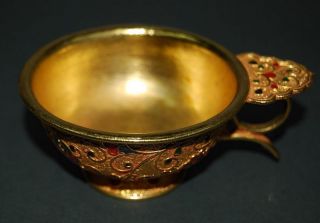 Rare chinese Bronze Gilt Gold Inlay Precious Stone Cup Figure Good Collection photo