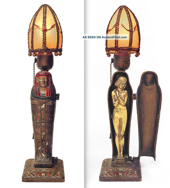 The Mummy Lamp,  Egyptian Art Deco Signed L.  V.  Aronson,  1923,  With Shade Art Deco photo