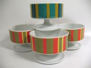 4 Mid Century Footed Custard Pudding Dessert Cups Bowls Ceramic Retro 50s Modern photo