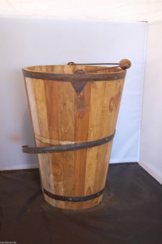 Vintage Dla16 Wooden Buckets Old Type Antique Wate Well Apples Pails Rings Farm photo
