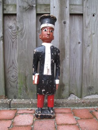 Primitive Wooden Judge Figure 19 Th Century Antique Doll 20 Inch,  50 Cm Tall photo