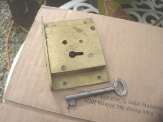 Vintage English 4 Lever Quality Brass Self Locking Bureaux Lock With Key photo