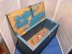 Wood Tool Box Chest Blue Chipped Paint Vintage Wooden Handle Missing Primitives photo 1