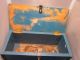 Wood Tool Box Chest Blue Chipped Paint Vintage Wooden Handle Missing Primitives photo 2