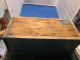 Wood Tool Box Chest Blue Chipped Paint Vintage Wooden Handle Missing Primitives photo 4