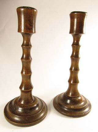Antique 1800s Hand Turned Wooden Candlesticks photo