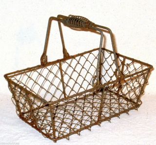 Rusty Primitive Rectangular Chicken Wire Market Basket Double Handles photo