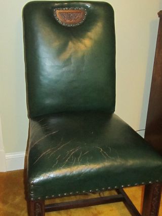 Estate Ornate Mahogany W Green Leather Antique Chair Hobnail Armless photo
