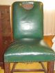 Estate Ornate Mahogany W Green Leather Antique Chair Hobnail Armless 1900-1950 photo 1