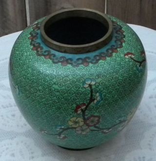 Rare Antique Chinese Cherry Blossom Cloisonné Copper Ginger Jar Vase photo