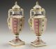 Pair Early 20th C Porcelain Urns Sevres Handpainted Dimensional Face On Handles Urns photo 3