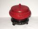 Carved Chinese Cinnabar Enamel Bowl Jar Box With Wooden Stand Boxes photo 1