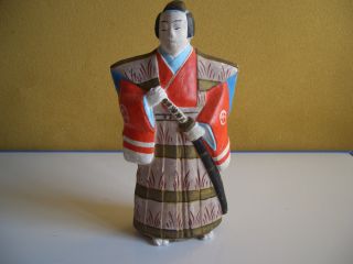 Japanese Antique Bushi Doll Figure Clay Tsuchi Doro Made Have A Sword photo