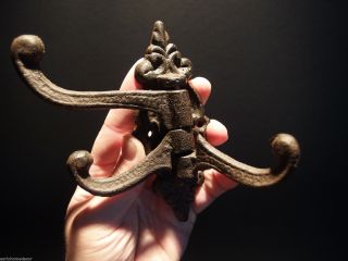 Antique Primitive Vintage Style Wall Hook Bracket Swivel Coat Cast Iron Hanger photo