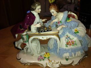 Dresden Figurine Of Two Chess Players photo