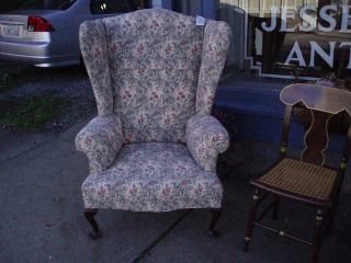 Antique Queen Anne Style Wing Back Chair photo