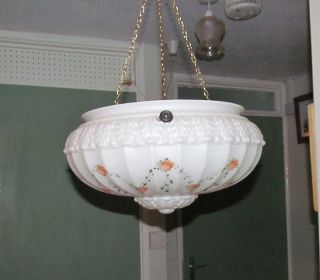 Stunning 1930 ' S Glass Light Fitting / Shade With Chains photo