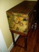 1 Of A Kind Antique Leather Chest W/barley Twist Stand 1900-1950 photo 2