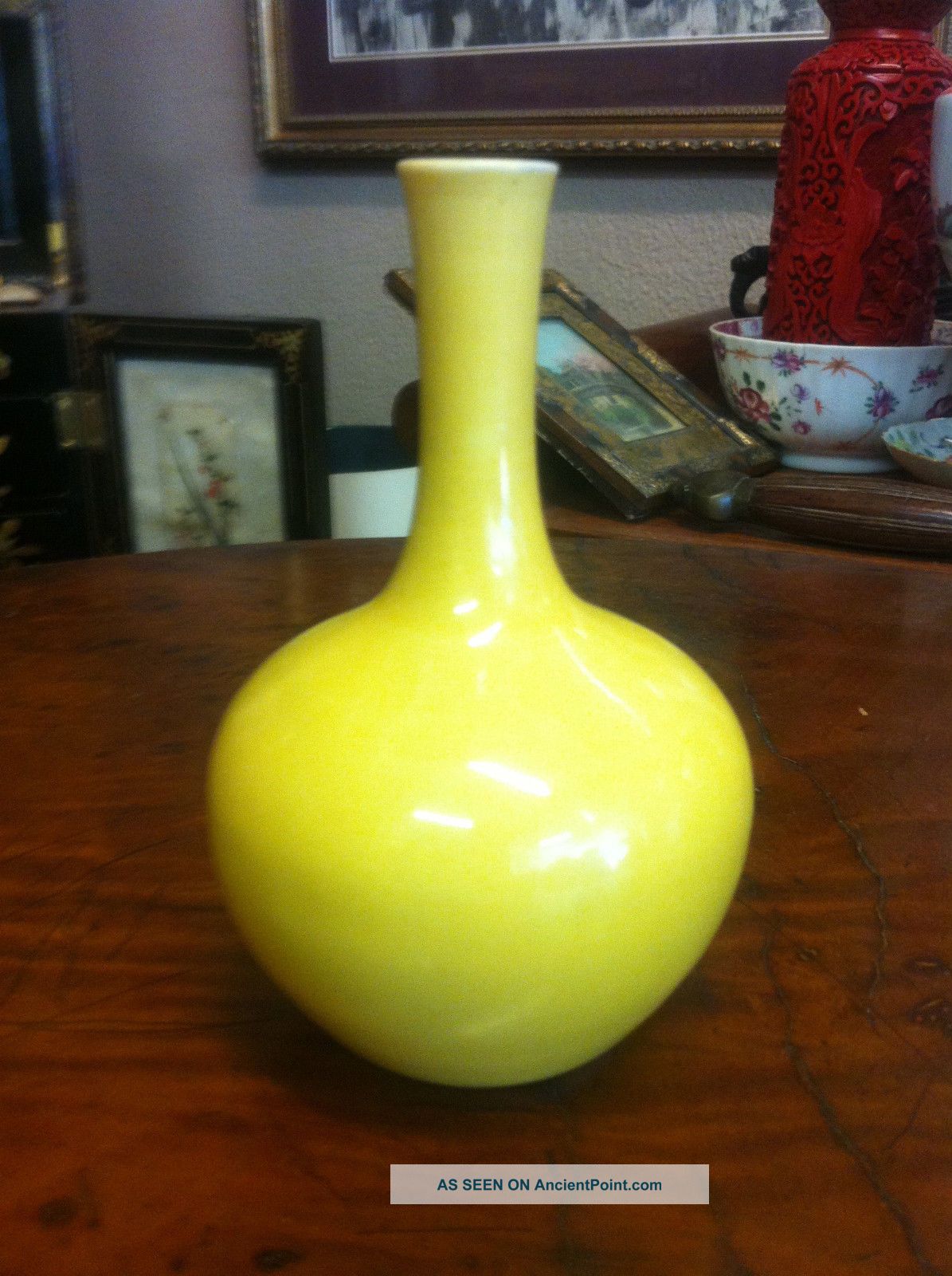 Antique 18th Century Chinese Kangxi Ceramic Yellow Vases With Mark Vases photo