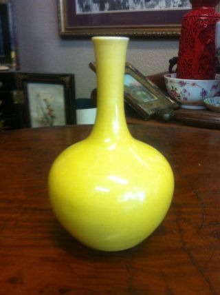 Antique 18th Century Chinese Kangxi Ceramic Yellow Vases With Mark photo
