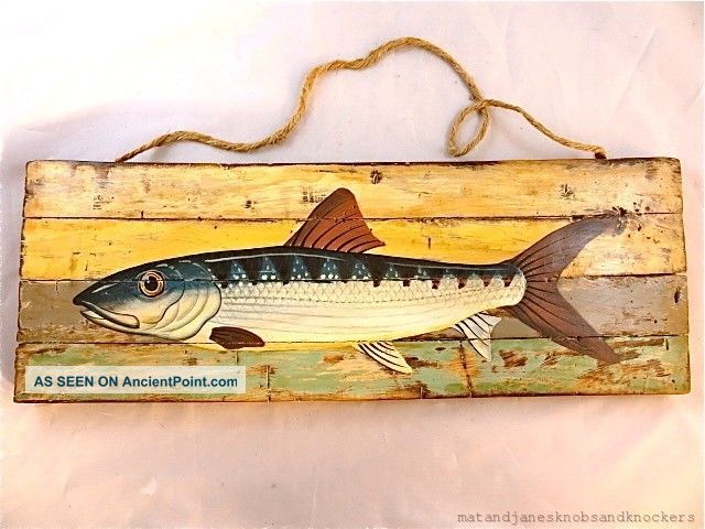 Handpainted Fish On Driftwood Wall Plaque Sign Weathered Beach Art Plaques photo