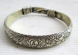Old Hmong Hill Tribe Unisex Silver Bracelet Traditional Hmong Design photo
