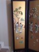 Old Chinese Screen Divider Gold Color Glass Hand Carved 4 Pannel Stones Jade Other photo 2