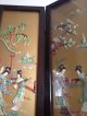 Old Chinese Screen Divider Gold Color Glass Hand Carved 4 Pannel Stones Jade Other photo 5