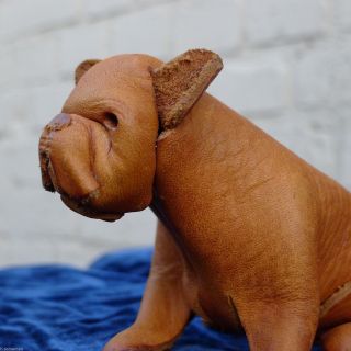 Deru Germany Leather Bulldog Boxer Mid Century Figurine Omersa photo