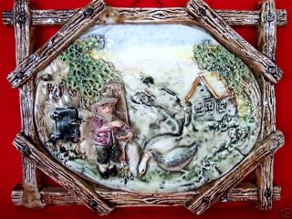 Antique Majolica Figural Wall Hanging Tile Plaque photo